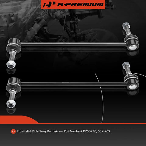 Image of Two Pack Front Sway Bar Links Pair For Ford Fusion 2013-2020 Edge 2015-2022 Police Responder Hybrid And SSV Plug-In Hybrid 2019-2020 Lincoln MKZ 2013-2020 MKX 2016-2018 Left And Right, showing two metallic links with bolts and joints on each end against a automotive-themed backdrop.