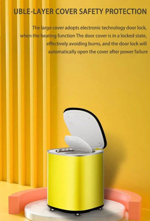 1Kg Portable Mini Washing Machine Featuring High Temp Boil Mode And Fully Automatic Controls, yellow with safety cover open.