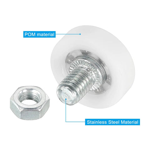 Heavy Duty 19Mm Drawer Rollers Replacement Pulley Wheels With Nuts, POM disc with stainless steel stem and nut.