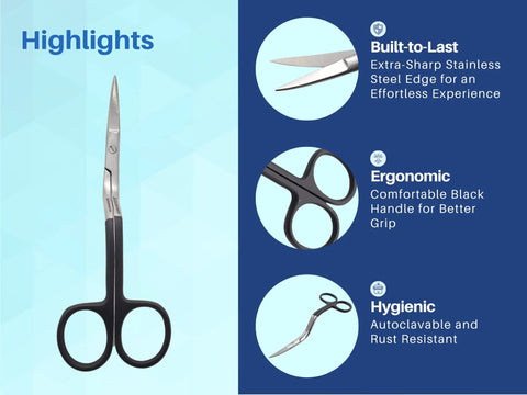 Curved Embroidery Scissors With Bent Handles, 6 Inch Pro Grade Curved Applique Snips For Machine Embroidery, Fabric Stitches And Crafting, Premium Stainless Steel Blades For Precise Clean Cuts; black handles