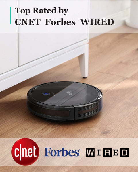 Certified Refurbished BoostIQ RoboVac 11S MAX Robot Vacuum Cleaner operating on hardwood floor under furniture