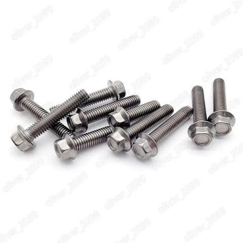 Premium Titanium Gr2 Hex Flange Head Bolts And Screws M4 M6 M8 M8 1.25 X 65mm Set Of 10 angled view on white background
