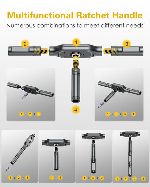 71-In-1 Magnetic Screwdriver Set With Ratcheting And Precision Bits modular handle configuration guide