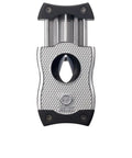 2 In 1 Cigar Cutter With V Cut And Straight Cut For Maximum Flavor Ergonomic Stainless Steel Design With Spring Loaded Blade Fits 60 Plus Ring Gauge Black And Chrome Finish A Must Have Gift For Cigar Enthusiasts close-up view