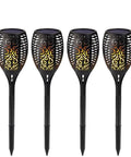 Pack Of 4 Tiki Torch Lights With 96 LEDs Sun Powered Waterproof Dusk To Dawn Auto On Off Flickering Flame Landscape Path Lighting
