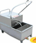 Pro Grade Commercial Deep Fryer Oil Filter Cart With Stainless Steel Mobile Frying Station Separator System For Restaurants And Burger Shops, detailed view showing filtration basket.