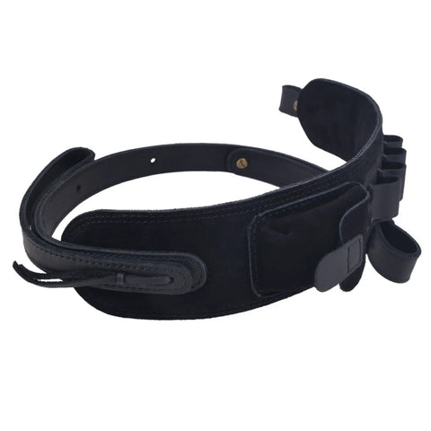 Premium Leather Gun Shell Holder Buttstock With Matched Rifle Sling For Left Hand Use in black veg-tanned cowhide