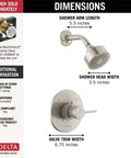 Image showing dimensions of Modern Brushed Nickel Shower Faucet Trim Kit With Shower Head And Handle Set, Valve Trim Kit.