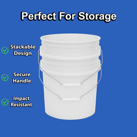 5 Gallon Airtight Bucket With Gasket Lid, Food Grade BPA Free Plastic, Heavy Duty Multi Use Storage, Metal Handle With Grip, Stackable