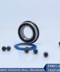 Get The High-Performance F6801 Hybrid Ceramic Bearing With Si3N4 Balls And Steel Rings For Smooth Motor Spindle Action In Industrial Jobs, showing 12x21x5mm bearing and ceramic balls.