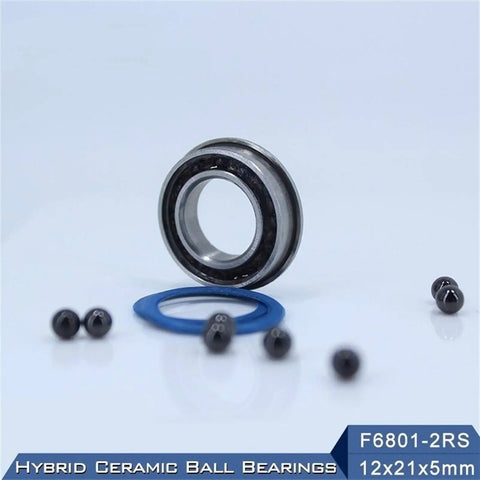 Get The High-Performance F6801 Hybrid Ceramic Bearing With Si3N4 Balls And Steel Rings For Smooth Motor Spindle Action In Industrial Jobs, showing 12x21x5mm bearing and ceramic balls.