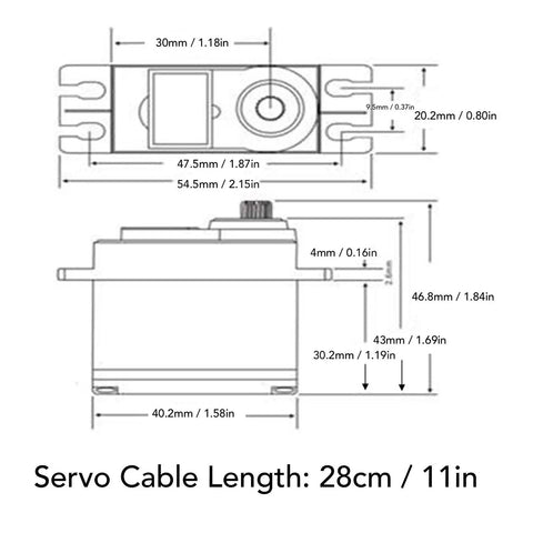 Next Level High Torque Digital RC Servo Motor featuring snappy response and rugged steel gears size diagram with dimensions.