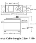 Heavy Duty Digital Servo With Killer Torque And Full Metal Gears Built Tough For 1/8 1/10 1/12 RC Car Crawler Trucks And Robots outline with measurements.