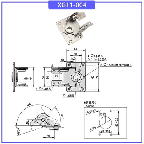 Diagram of Stainless Steel Dual Axis Torque Hinge For Gate With 360 Degree Rotation Adjustable Damping And Reciprocating Torque Durable Heavy Duty Gate Hardware 1 Piece No Screws Included