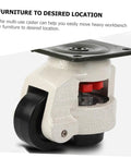 Heavy Duty Leveling Caster Wheels Featuring Silent Polyurethane Rollers And Fully Adjustable Square Mount Plates For Solid Job Ready Workshop Gear And Machine Stands 4 Pack mounted on white background, showing smooth rolling design.