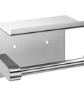 Adhesive Toilet Paper Holder With Shelf In SUS304 Stainless Steel Mega Roll Dispenser No Drill Needed Or Wall Mounted With Screws Easy 3M Adhesive Pad Install Rust Resistant Bathroom Organizer