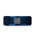 Slick Cartesian Grid Design Dope Blue Plated Tungsten Carbide Wedding Ring top view featuring grid detail, size 8.5.