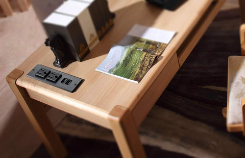 Flush Mount Desk Power Strip With Recessed Grommet 2 Outlets And 2 USB Ports 9.85 Ft Extension Cord ETL Listed in wooden desk