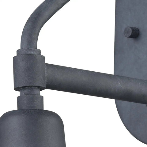 Close-up of Classic Outdoor Wall Sconce With One Bulb, Aged Zinc Finish showcasing mount and arm detail, sturdy construction.