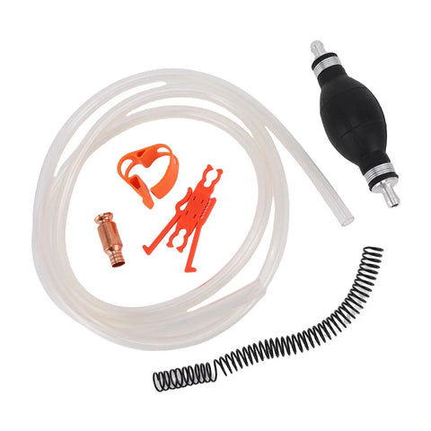 Mingzhe Quick Action Manual Fuel Transfer Pump components including clear hose, connectors, and primers for efficient fluid transfer.
