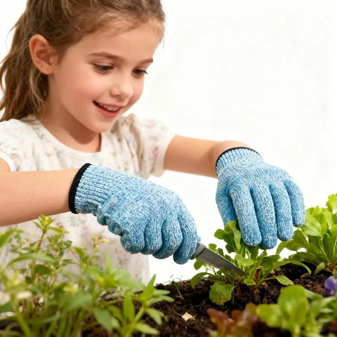 Child gardening with 4 Pcs Cut Resistant Kids Gloves Ages 8 To 12 Level 5 Protection Food Grade Kid Safe For Cooking Kitchen Dishwashing Gardening