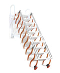 Built Tough Electric Telescopic Extension Ladder Forged Aluminum Wall Mount Folding Staircase Game Changer For Your Attic Setup Smooth Climb For Storage Space Slick Orange Design Reaches Eleven Feet, showcasing the ladder's unique design and functionality.