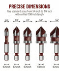 Product image of Premium Countersink Drill Bit Set With 82 Degree, Five Flutes, Quick Change Hex Shank in sizes 1/4 to 3/4 inch