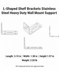 Dimensions and outline of Sturdy 3.15 Inch Stainless Steel L Shaped Bracket Wall Mount for Floating Shelves Heavy Duty Right Angle Support.