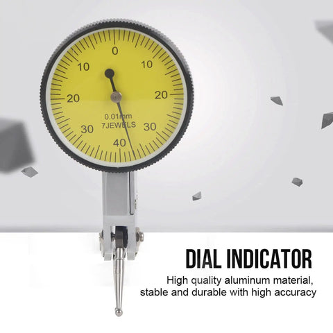 Dial Test Indicator Kit 0.01mm Precision Lever Dial Gauge With Aluminum Case High Visibility Yellow Scale 360 Degree Bezel
