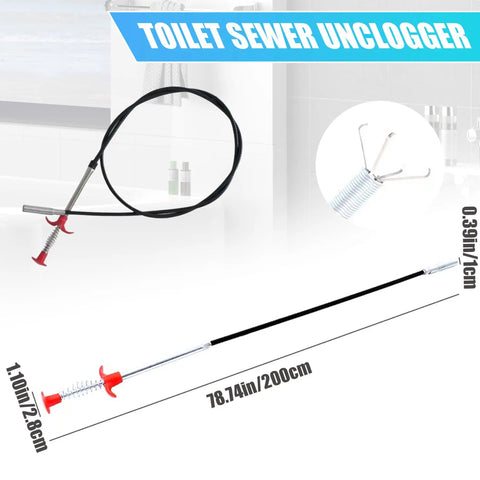 79 Inch Stainless Steel Four Claw Toilet Auger Bendable Drain Snake Clog Remover for Sink and Tub with flexible design.