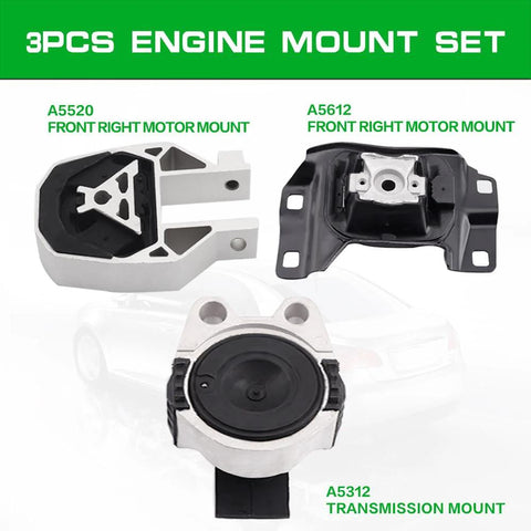 Ford Focus 2012 To 2018 2L L4 Engine And Transmission Mount Kit Set Of 3 OE Replacement Direct Fit shown with labels