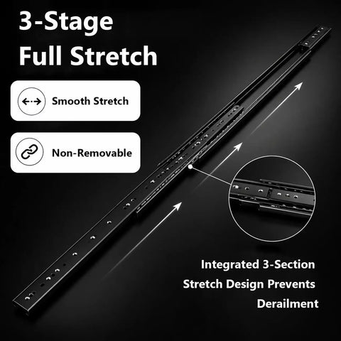 Under Stair Drawer Slides Non-Removable With 265lb Load Capacity 3-Stage Full Extension, black steel slide