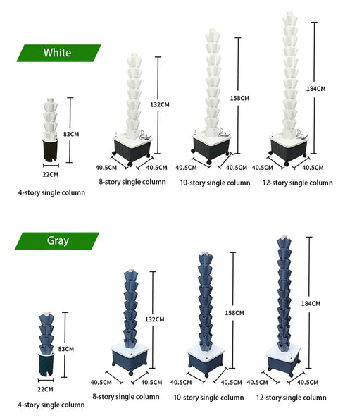 Vertical Garden Tower Kit For Indoor Outdoor Herb And Vegetable Growth With Hydroponics System Easy Assembly various sizes