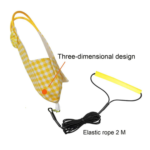 Bird Diaper Harness Flight Suit With 80 Inch Flying Leash For Parrots And Small Birds Includes A Cotton Pad S Size Yellow Checks Ideal For Cockatiel Conure Sun Conure Pet Birds, showing three-dimensional design and elastic rope.