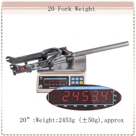 20 Inch Folding Mountain Bike Coil Suspension Fork With 50Mm Travel, 28.6Mm Threadless Straight Steerer on scale, 2453.4g weight