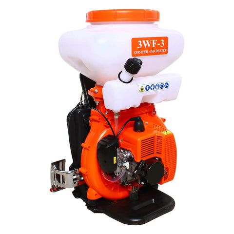 Gas Powered Backpack Sprayer 14L 2-Stroke Motor With 7500 RPM, detachable design, white tank and orange motor