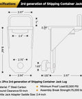 Diagram showing dimensions of Two Pack Shipping Container Jack Lug Booster Lifter Leveler Kit for container homes and storage projects.