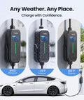 2026 Upgraded Tesla Mobile Home Charger Level 1 And 2 16 Amp Smart Schedule Nema 5 15 6 20 Plug charging in rain and snow.