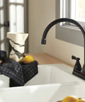 Elmhurst Two-Handle Kitchen Faucet With Twist Aerator, deck mount, oil rubbed bronze finish, high arc gooseneck spout