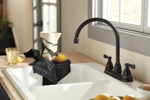 Elmhurst Two-Handle Kitchen Faucet With Twist Aerator, deck mount, oil rubbed bronze finish, high arc gooseneck spout