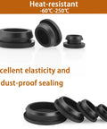 Assorted Rubber Plugs For Round Holes In Black Silicone Stoppers 110 Pieces showcasing heat-resistance and elasticity features.