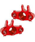 Heavy Duty Metal Front And Rear Axle Carrier For 1/10 Scale Rc Rig Compatible With Traxxas E-Maxx T-Maxx Revo 3.3 Slayer Summit Four Wheel Drive Tight Fit Badass Upgrade In Red, detailed view of red metal axles.