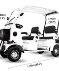 White 4 Passenger Electric Golf Cart Scooter With 1200W Brushless Motor And 60V 37AH Lithium Pack, side view with measurements.