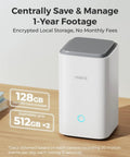 Security system home hub for 4K Wireless Outdoor Security Camera System With Solar Panel Kit, shown with storage details on a wooden surface.