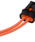 Close-up of waterproof blade style ATO ATC fuse holder with cover, 30 amp rating, 8 inch 12 gauge leads, tinned copper wire