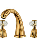 Gold Tone Three Hole Widespread Bathroom Faucet With Crystal Handle Antique Brass Vibe Retro Vintage Lavatory Vanity Faucet For Smooth Water Flow Drip Free Ceramic Cartridge And Lead Free Waterway