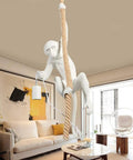 White Monkey Pendant Light Fixture With Hemp Rope, Dope Vintage Loft Style Chandelier in a modern living room setting, featuring E27 socket.