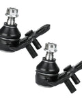 Two black front lower control arms with ball joints and mounting bolts; automotive suspension parts