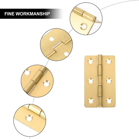 Golden Copper Piano Hinges Set, 4 Pcs For Jewelry Boxes And Wood Cabinets, detail view of smooth quiet folding butt hinge.