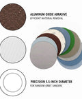 Heavy Duty Aluminum Oxide Sanding Discs With Flexible Backing For Tough Cutting And Smooth Finishes On Wood Metal Or Paint That Resist Tearing And Conform Perfectly To Weird Shapes Without Gunking Up Your Drill Today, 5.5-inch diameter.